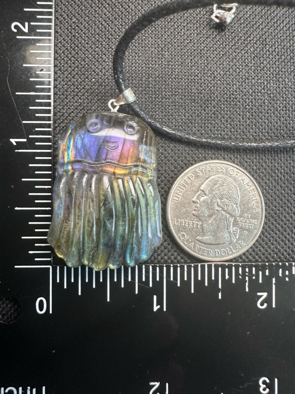 Rainbow Labradorite Jellyfish Pendant Necklace on Sterling Silver Bail and Chain - Picture 12 of 12